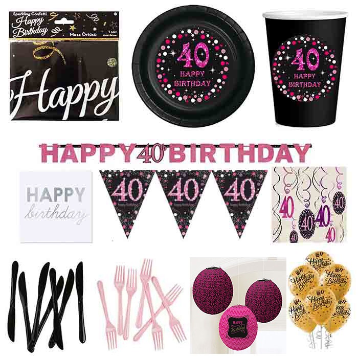 40 Yaş Temalı Pembe Parti Seti 24 Kişilik
