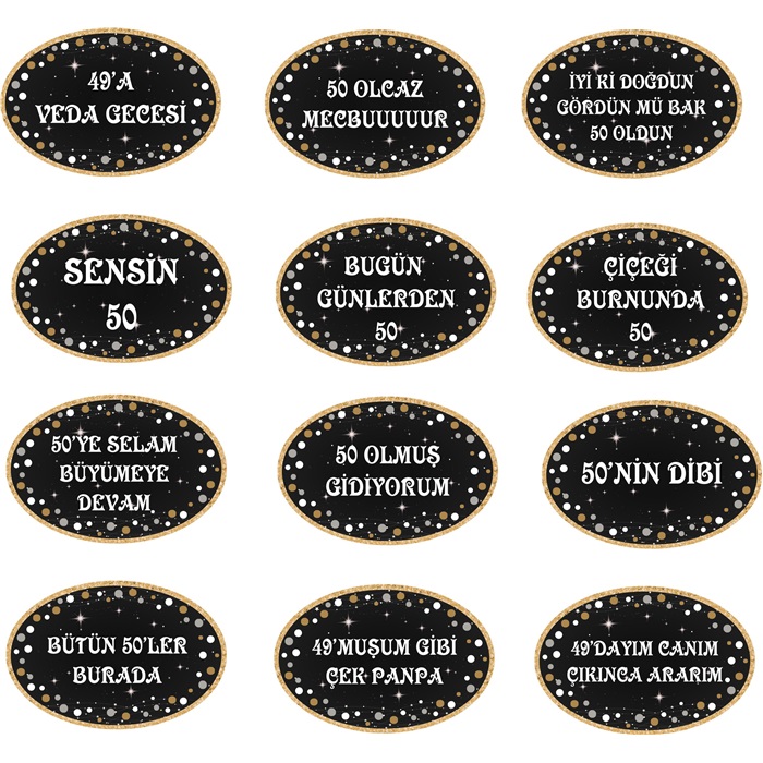50 Yaş Temalı Altın Konuşma Balonları Seti