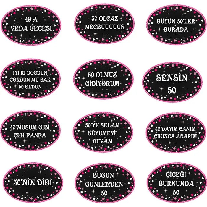 50 Yaş Temalı Pembe Konuşma Balon Seti