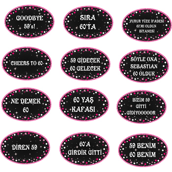 60 Yaş Temalı Pembe Konuşma Balonu Seti