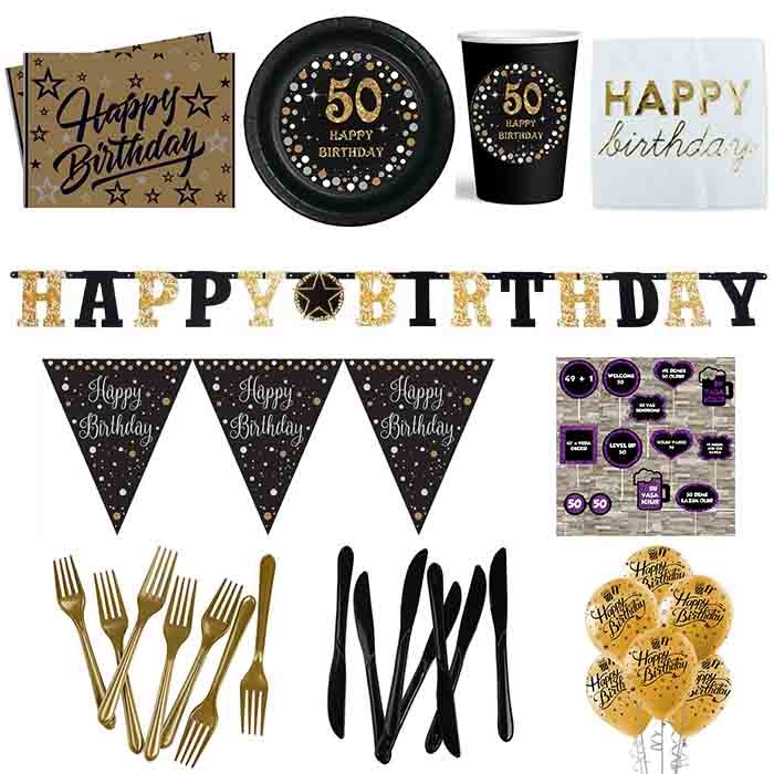 50 Yaş Temalı Siyah Parti Seti 16 Kişilik