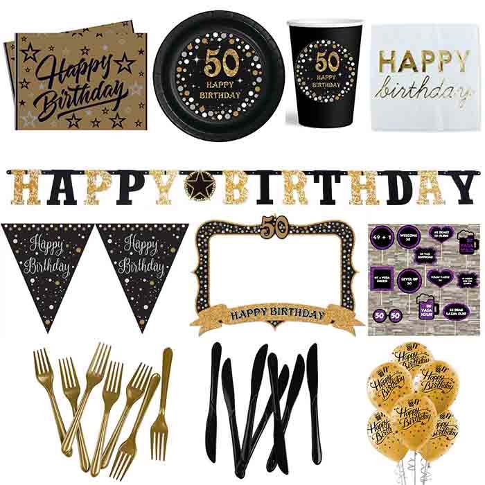 50 Yaş Temalı Siyah Parti Seti 24 Kişilik