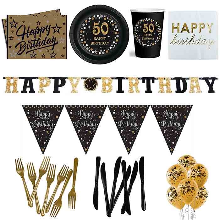 50 Yaş Temalı Siyah Parti Seti 8 Kişilik
