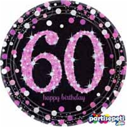 Amscan 60 Yaş Temalı Pembe Tabak