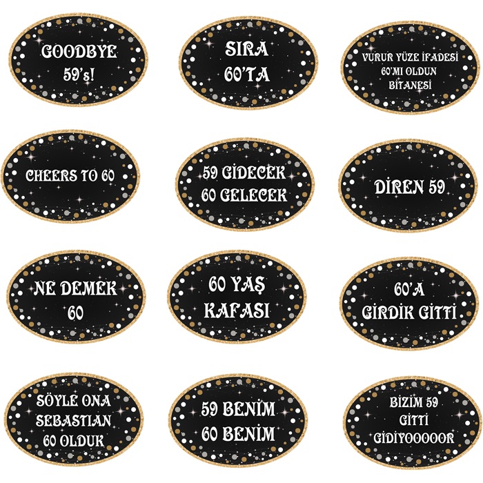 60 Yaş Temalı Altın Konuşma Balonu Seti