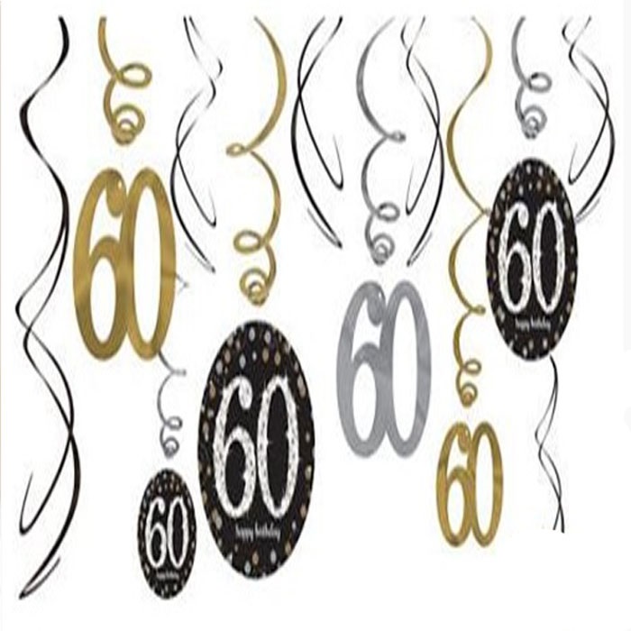 Amscan 60 Yaş Temalı Siyah Gold Parlak İp Süs
