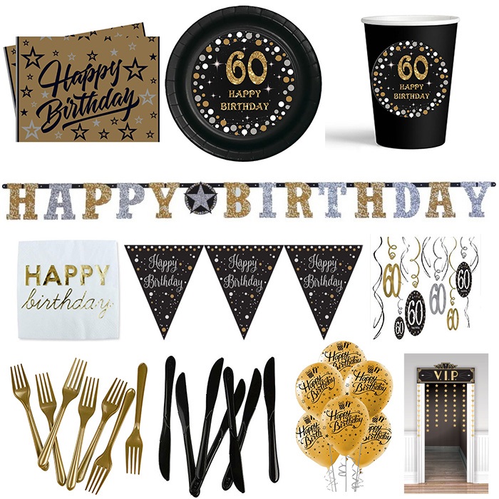60 Yaş Temalı Siyah Parti Seti 24 Kişilik