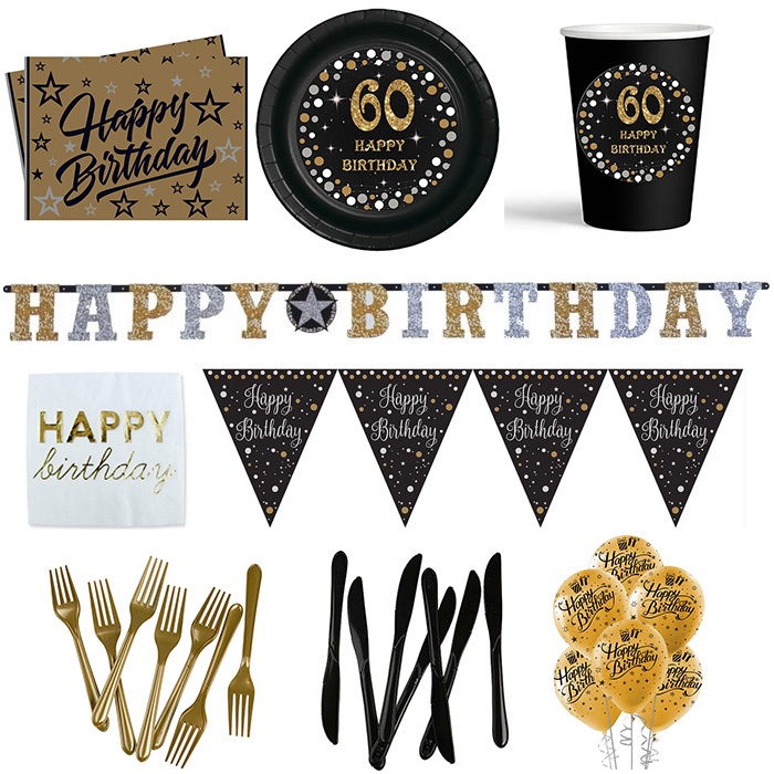60 Yaş Temalı Siyah Parti Seti