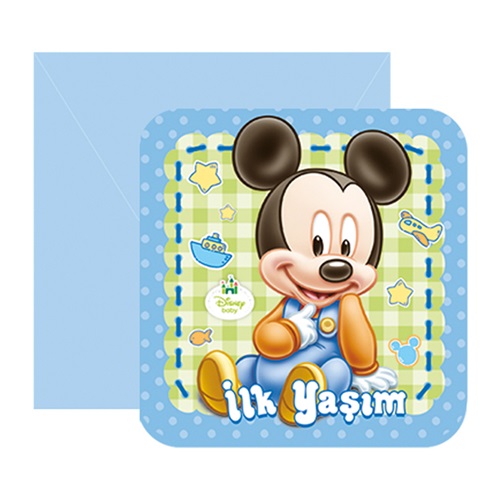 Baby Mickey Mouse Temalı İlk Yaş Davetiye