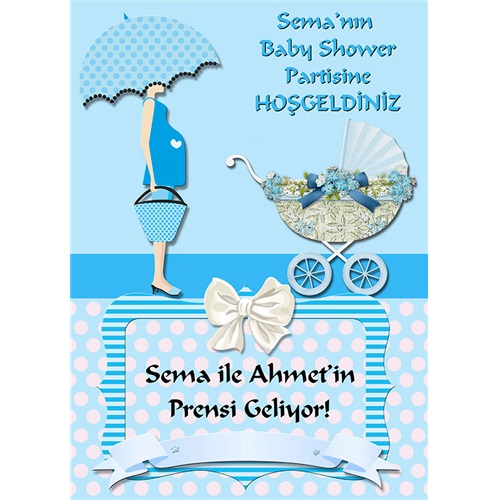 Baby Shower Mavi Kişiye Özel Ayaklı Karşılama Panosu