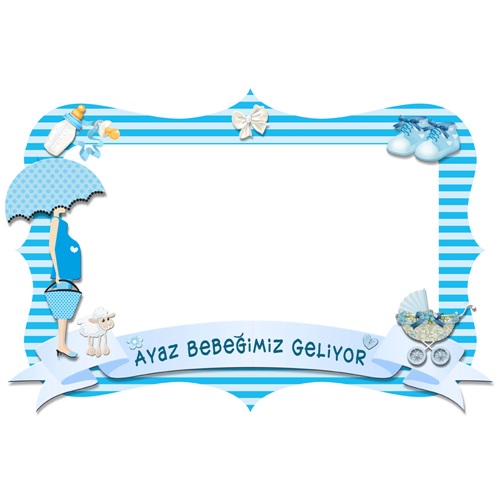 Baby Shower Kişiye Özel Mavi Çerçevesi