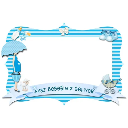 Baby Shower Kişiye Özel Mavi Çerçevesi