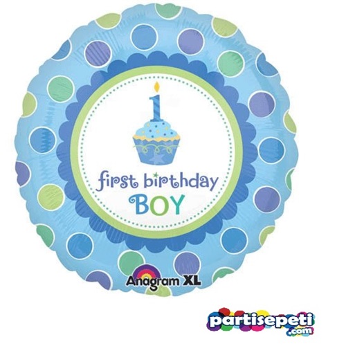 Mavi Renkli First Birthday Boy Yazılı Balon