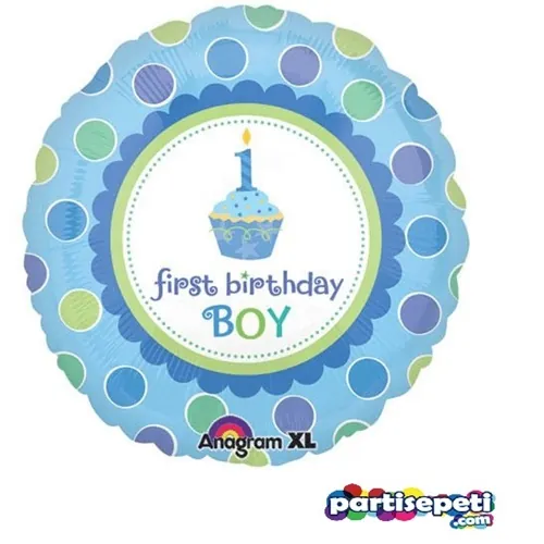 Mavi Renkli First Birthday Boy Yazılı Balon