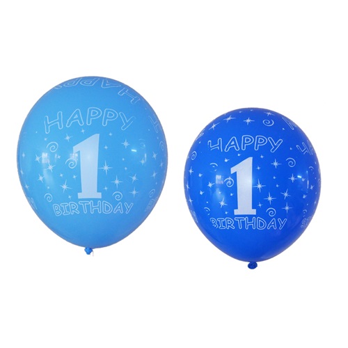 Mavi Ve Lacivert Renkli 1 Yaş Baskılı Balon