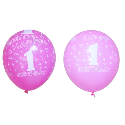 Pembe Ve Fuşya Renkli 1 Yaş Baskılı Balon