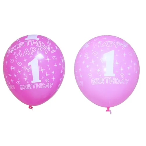 Pembe Ve Fuşya Renkli 1 Yaş Baskılı Balon