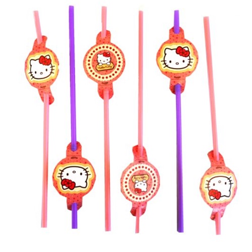 Hello Kitty Renkli Plastik Pipet