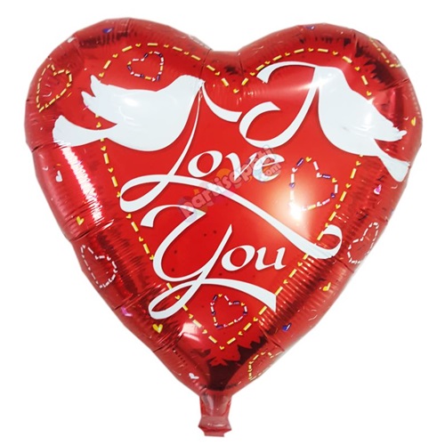 Kırmızı Kalp Güvercinli I Love You Folyo Balon
