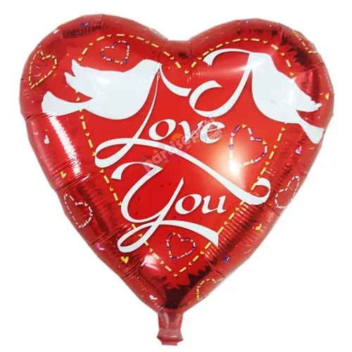 Kırmızı Kalp Güvercinli I Love You Folyo Balon