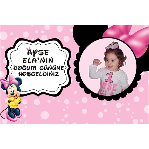 Minnie Mouse Temalı Pembe Kişiye Özel Duvar Panosu