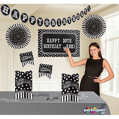 Siyah Beyaz Doğum Günü Oda Dekorasyon Seti