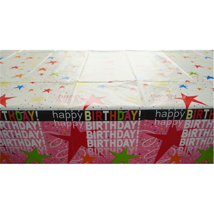 Yıldızlı Happy Birthday Masa Örtüsü Pembe