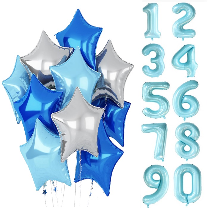 Açık Mavi Renkli Rakam Balon Seti