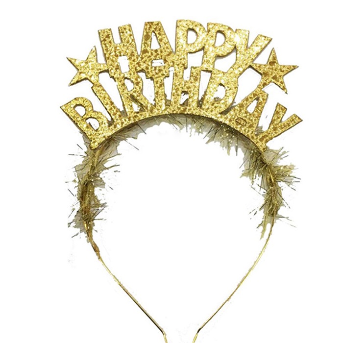 Gold Renkli Happy Birthday Taç