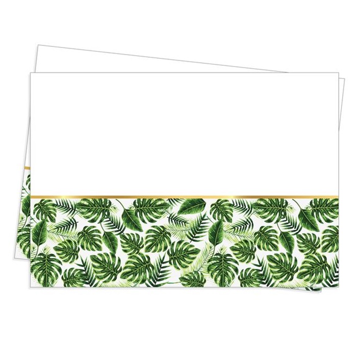 Altın Simli Yeşil Yapraklı Masa Örtüsü