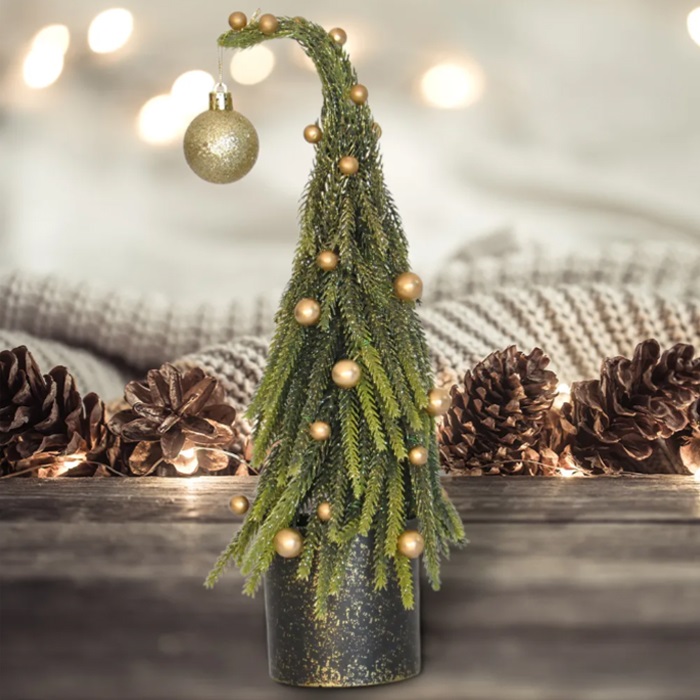 Altın Süslü Eğik Dekor Çam Ağacı