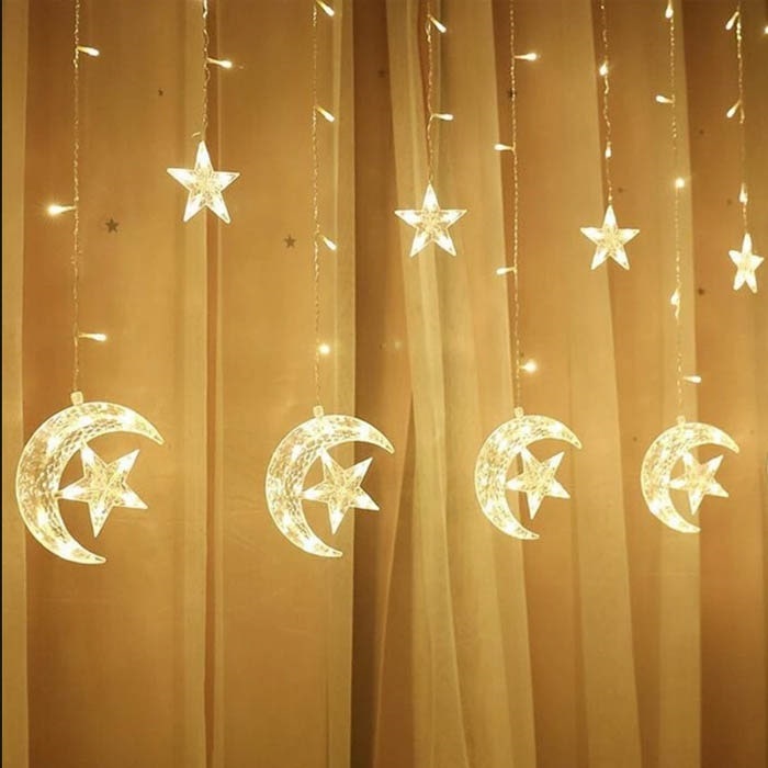 Ay Yıldız Perde Led Işık Eklemeli