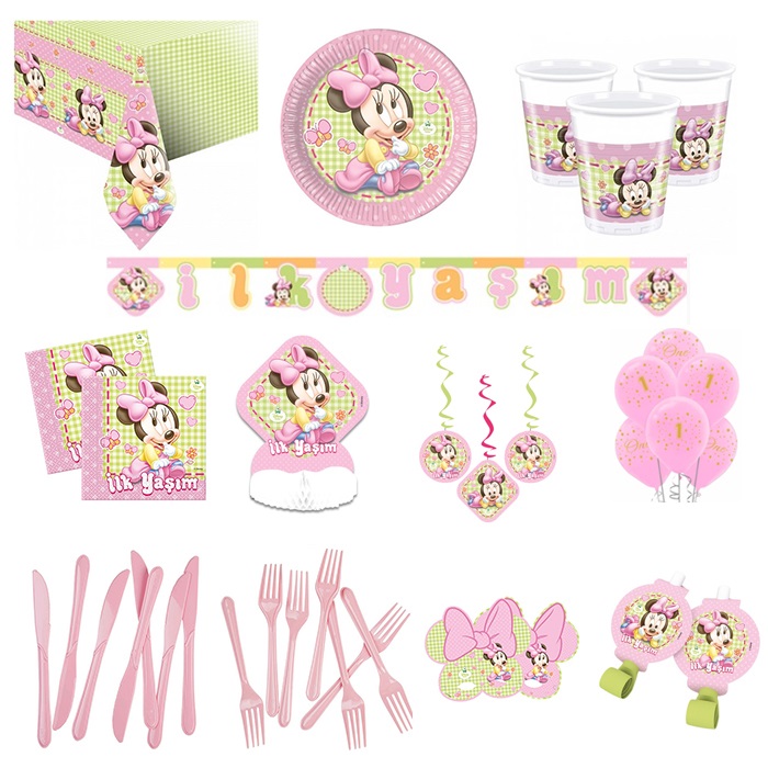 Minnie Mouse 1 Yaş Parti Seti 16 Kişilik