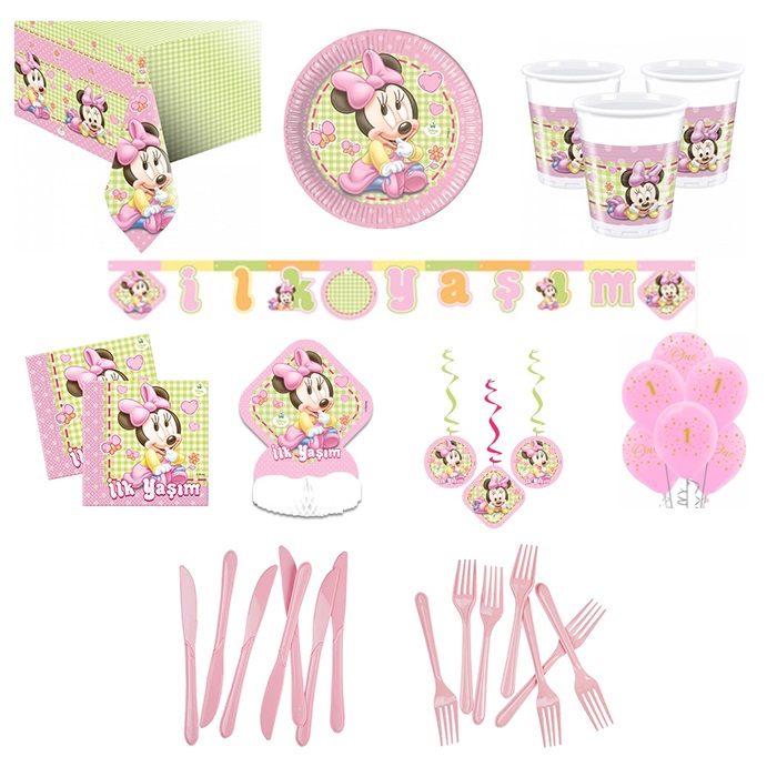 Minnie Mouse 1 Yaş Parti Seti 8 Kişilik
