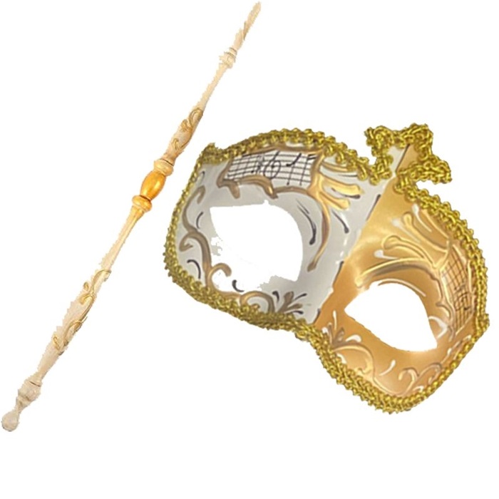 Altın Renk Ahşap Görünümlü Sopalı Plastik Balo Maskesi