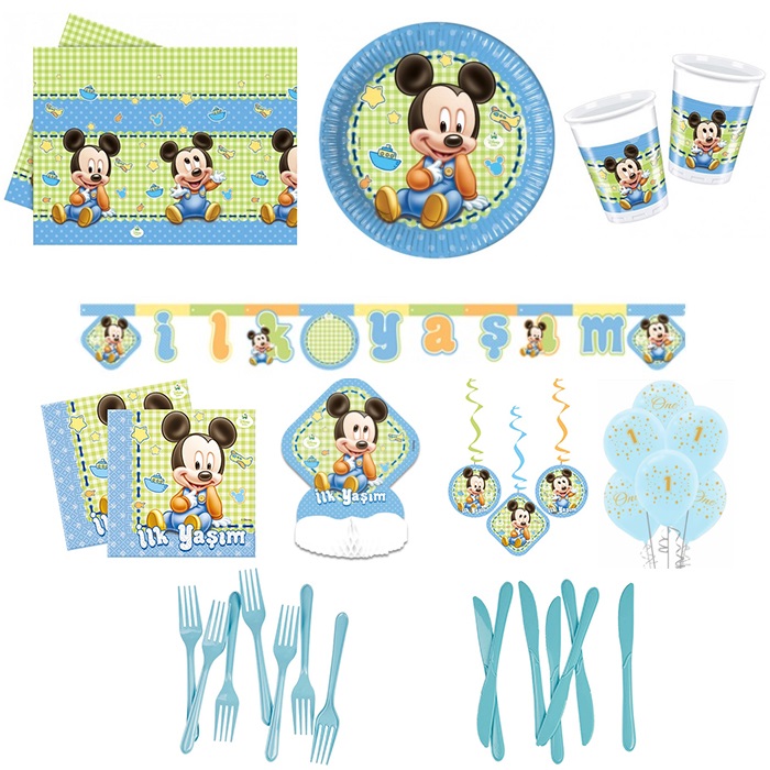 Bayby Mickey Mouse Temalı Doğum Günü Seti 16 Kişilik