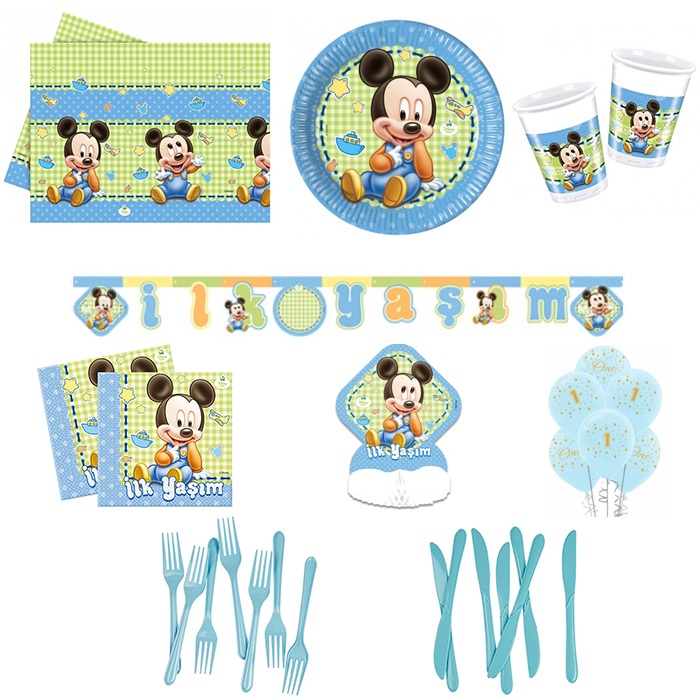 1 Yaş Mickey Mouse Temalı Doğum Günü Seti 8 Kişilik