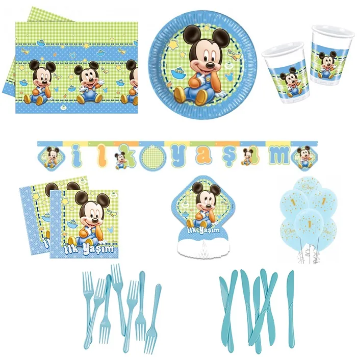 1 Yaş Mickey Mouse Temalı Doğum Günü Seti 8 Kişilik