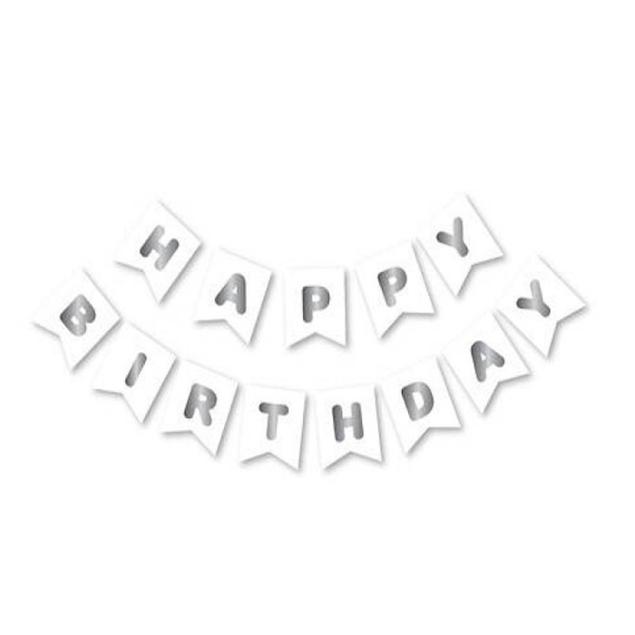 Beyaz Gümüş Happy Birthday Yazı