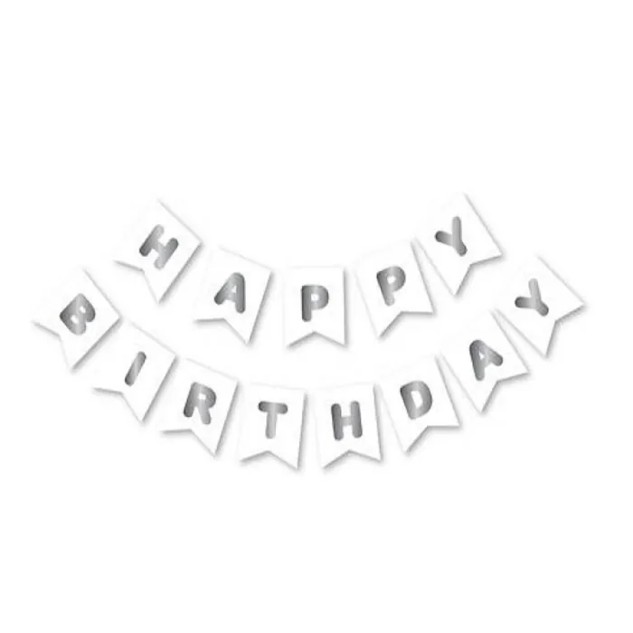 Beyaz Gümüş Happy Birthday Yazı