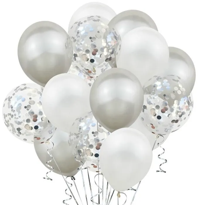 Metalik Beyaz Gümüş Konfetili Balon