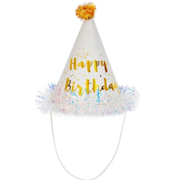 Beyaz Happy Birthday Parti Şapka