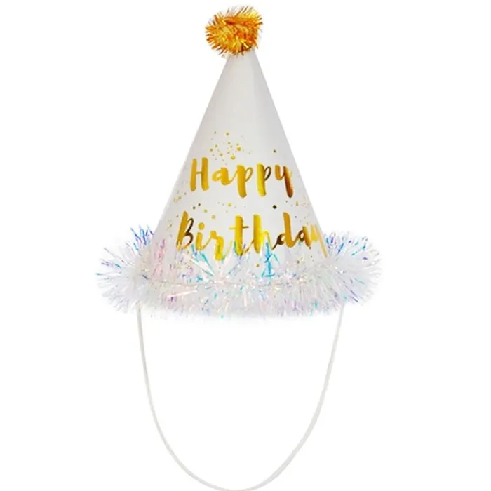 Beyaz Happy Birthday Parti Şapka