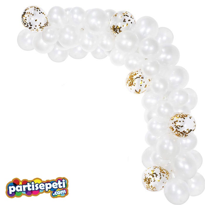Beyaz Renkli Konfetili Zincir Balon Seti