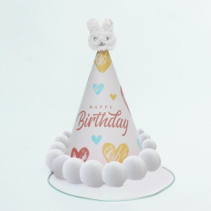 Beyaz Ponponlu Happy Birthday Şapka