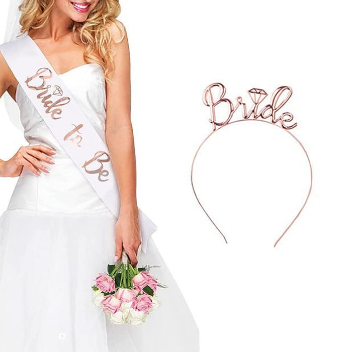 Beyaz Renkli Bekarlığa Veda Partisi Kuşak Taç Seti