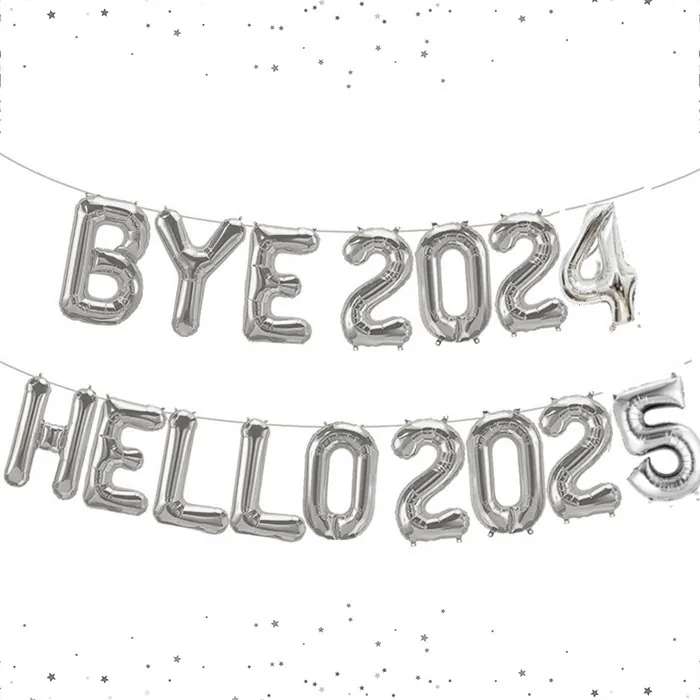 Bye 2024 Hello 2025 Gümüş Renkli Folyo Balon
