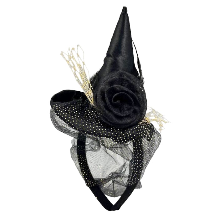 Halloween Taç Mini Cadı Şapkalı Tüllü Güllü