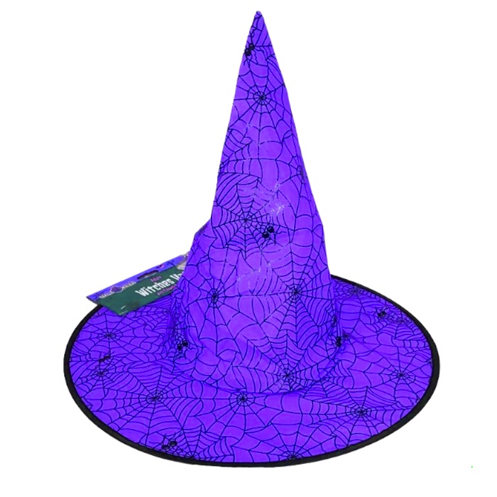 Cadilar Bayramı Mor Örümcek Desenli Cadı Şapka