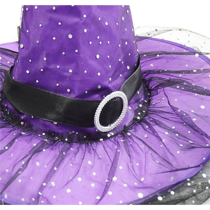 Cadılar Bayramı Dantelli Mor Cadı Şapka